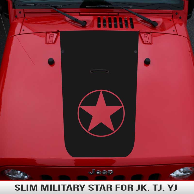 Slim Military Star Hood Blackout JK TJ YJ | AlphaVinyl