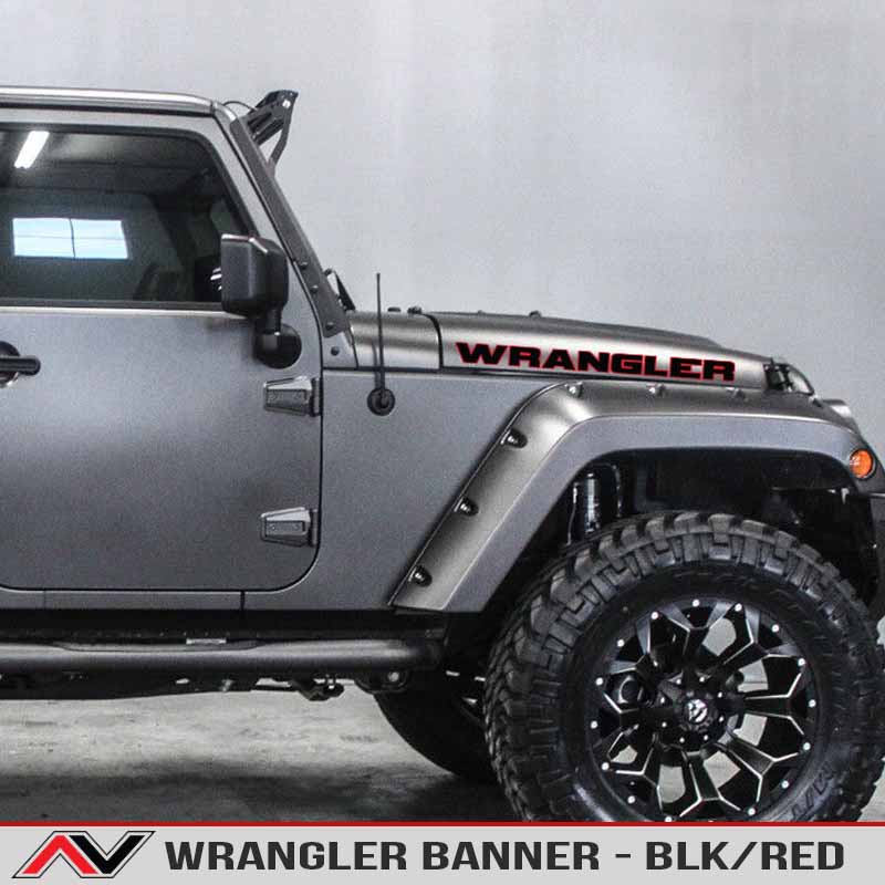 Jeep Wrangler Hood Decals - Set Of 2 Red And Black Vinyl Graphics